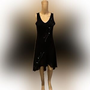 Michel USA BLK Sleeveless Elegant Hi-Low Dress approx S/M w/ measurements